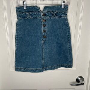 Pilcro Straight Blue Denim Skirt Button Front X Detail Belt Loops Y2K 4